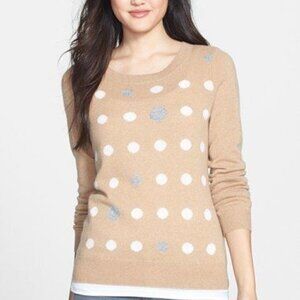 Halogen Women's Cashmere Crew Neck Polka Dot Sweater Beige Size MP Pullover